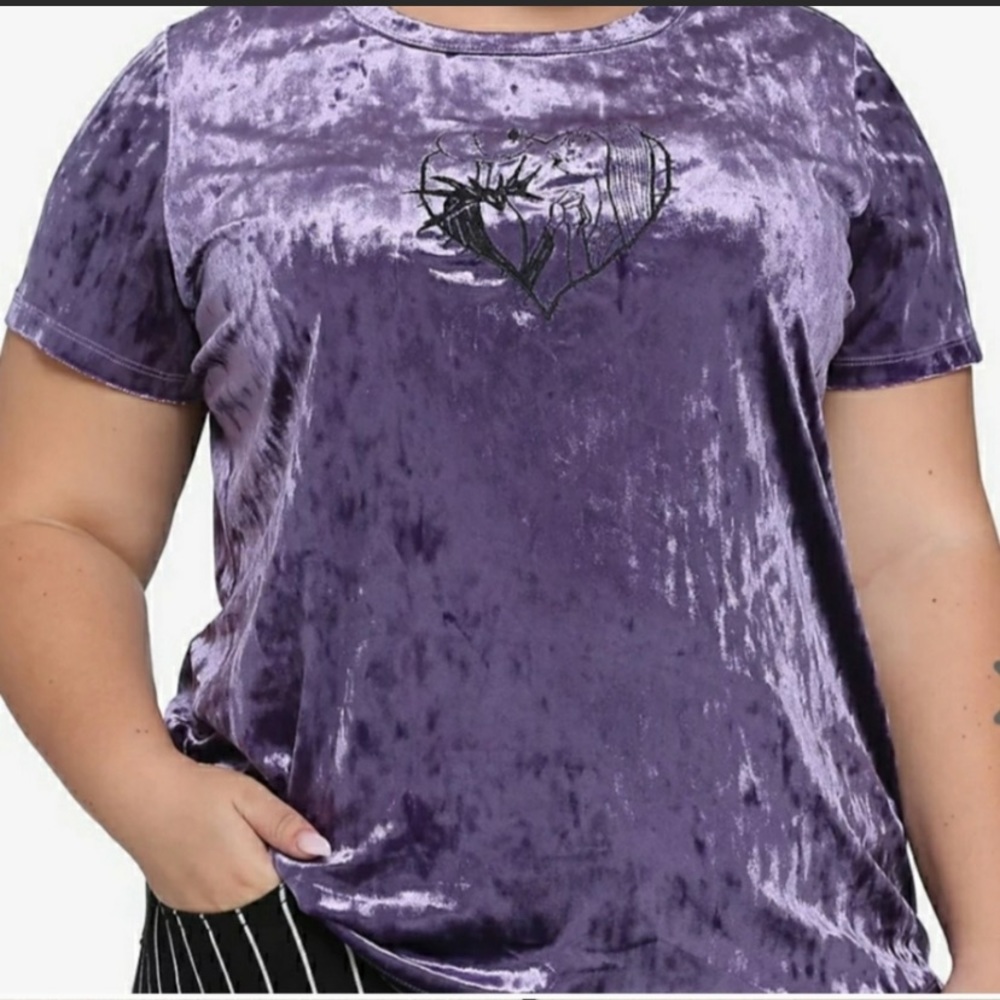 torrid Purple Crushed Velvet Short Sleeve Tee with Embroidered Heart